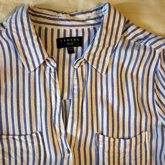 Tinsel Women's Blue and White Striped Blouse - Picture 3 of 4